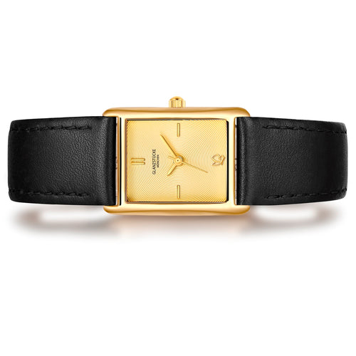 Damen Uhr Haidhausen champagner mit Leder-Armband schwarz