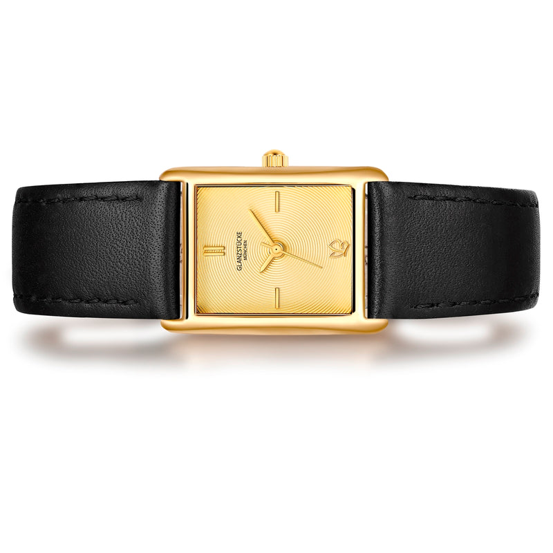 Damen Uhr Haidhausen champagner mit Leder-Armband schwarz