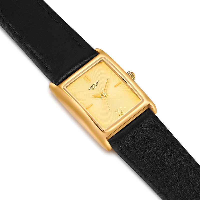 Damen Uhr Haidhausen champagner mit Leder-Armband schwarz