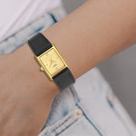 Damen Uhr Haidhausen champagner mit Leder-Armband schwarz
