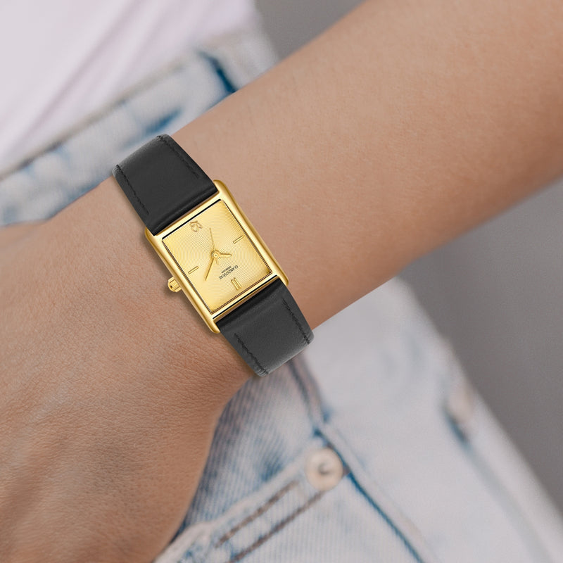 Damen Uhr Haidhausen champagner mit Leder-Armband schwarz