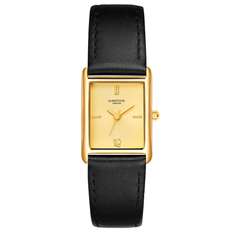 Damen Uhr Haidhausen champagner mit Leder-Armband schwarz