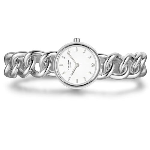 Damen Uhr Ludwigvorstadt weiß mit Edelstahl-Armband silber