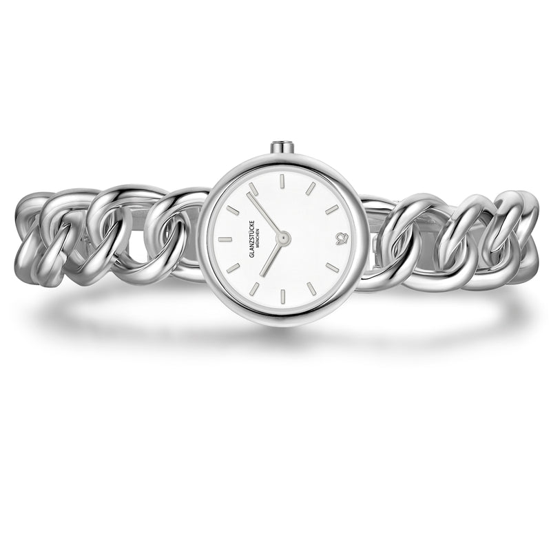 Damen Uhr Ludwigvorstadt weiß mit Edelstahl-Armband silber