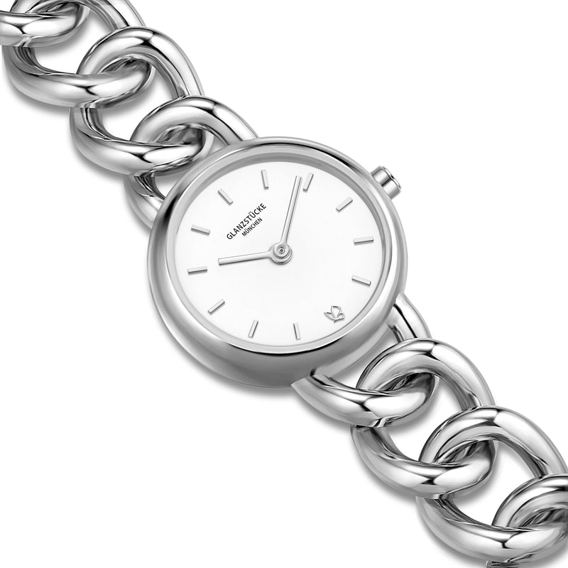 Damen Uhr Ludwigvorstadt weiß mit Edelstahl-Armband silber