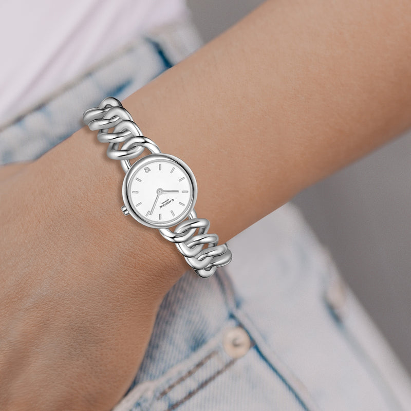 Damen Uhr Ludwigvorstadt weiß mit Edelstahl-Armband silber