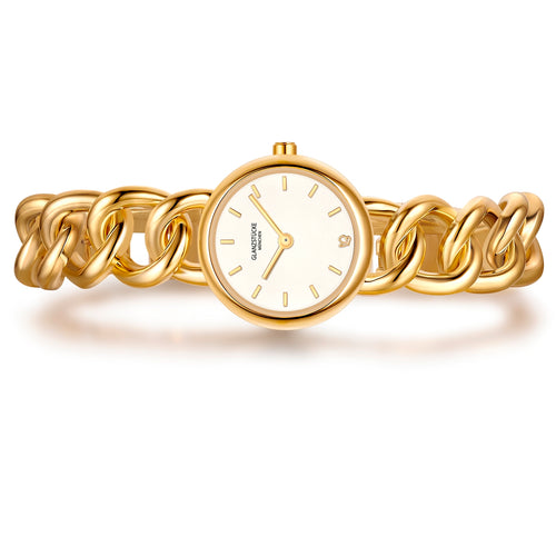 Damen Uhr Ludwigvorstadt weiß mit Edelstahl-Armband gold