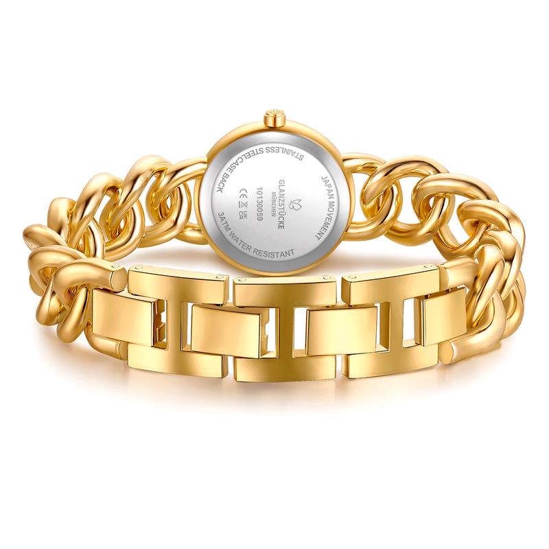 Damen Uhr Ludwigvorstadt weiß mit Edelstahl-Armband gold