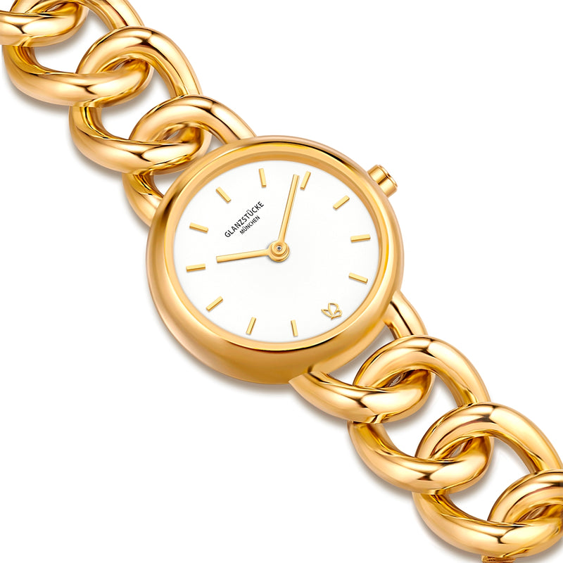 Damen Uhr Ludwigvorstadt weiß mit Edelstahl-Armband gold