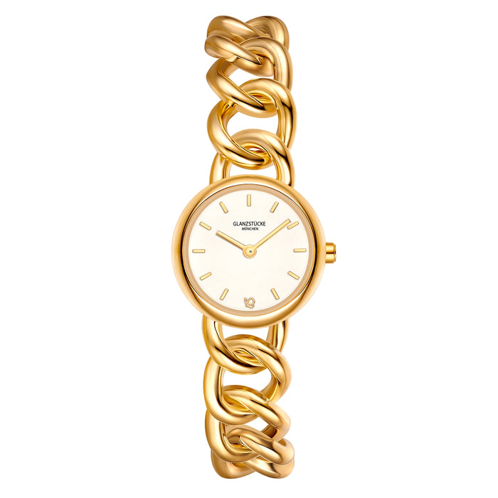 Damen Uhr Ludwigvorstadt weiß mit Edelstahl-Armband gold