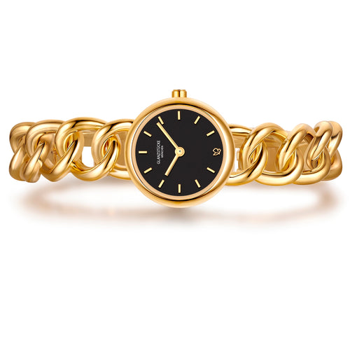 Damen Uhr Ludwigvorstadt schwarz mit Edelstahl-Armband gold