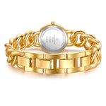 Damen Uhr Ludwigvorstadt schwarz mit Edelstahl-Armband gold