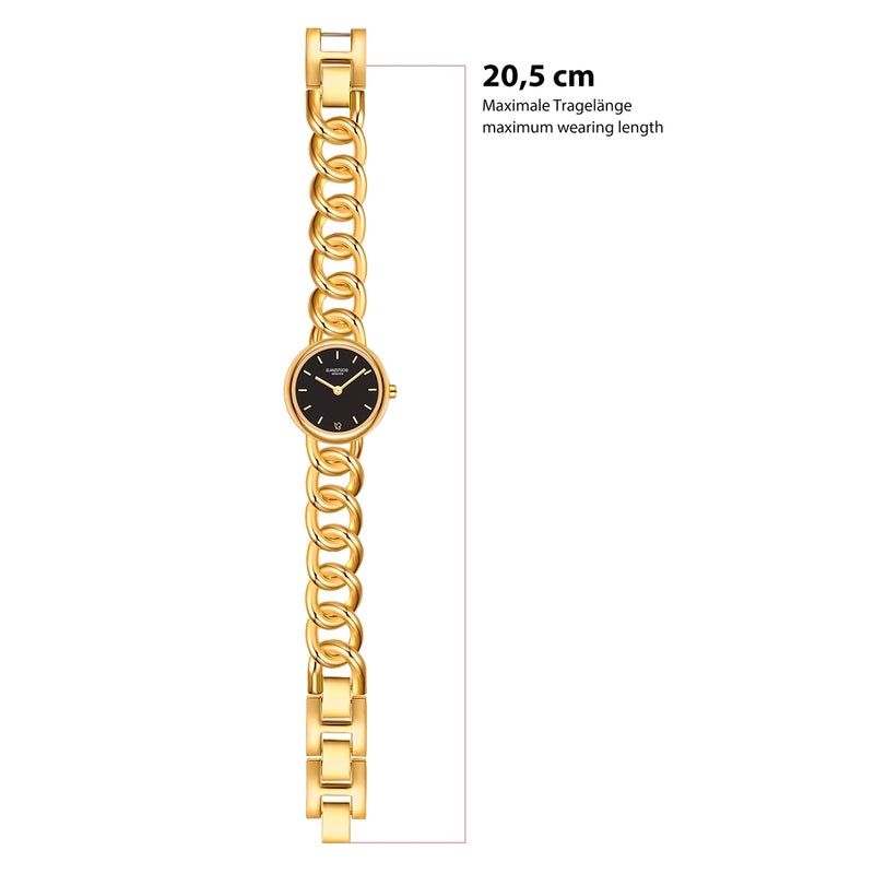 Damen Uhr Ludwigvorstadt schwarz mit Edelstahl-Armband gold