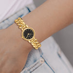 Damen Uhr Ludwigvorstadt schwarz mit Edelstahl-Armband gold