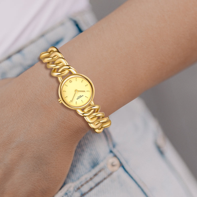Damen Uhr Ludwigvorstadt champagner mit Edelstahl-Armband gold