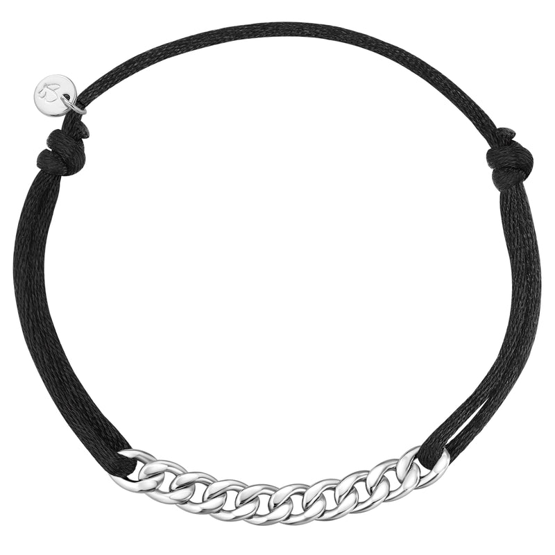 Textilarmband schwarz Panzerkette silber
