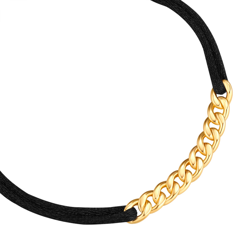 Armband Textil schwarz Panzerkette gold