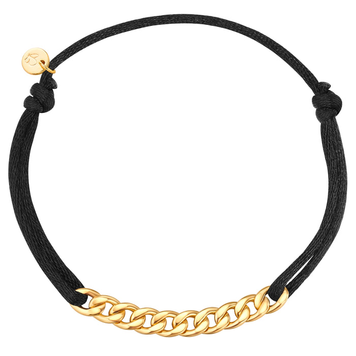 Armband Textil schwarz Panzerkette gold