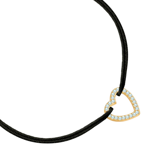 Textil Armband schwarz HERZ mit Zirkonia gold