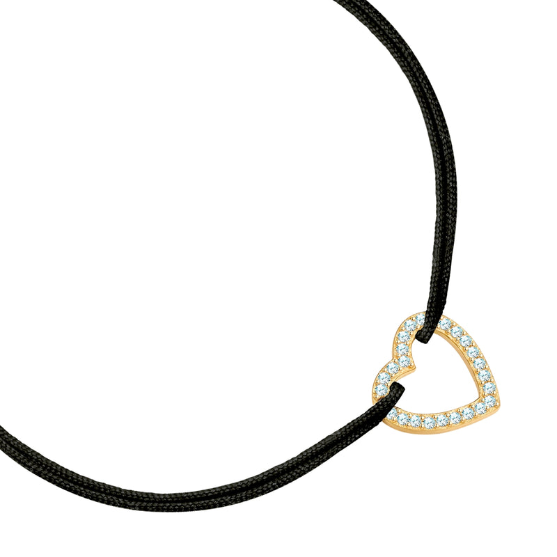 Textil Armband schwarz HERZ mit Zirkonia gold