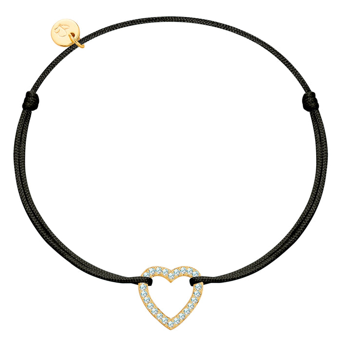 Textil Armband schwarz HERZ mit Zirkonia gold