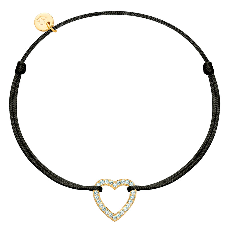 Textil Armband schwarz HERZ mit Zirkonia gold