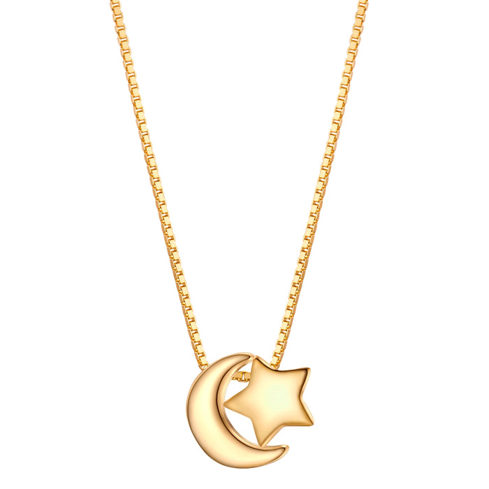 Kette mit Anhänger Mond   Sterne gold