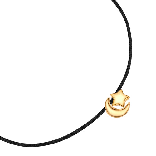 Schwarzes Textil-Armband mit Mond/Sterne gold