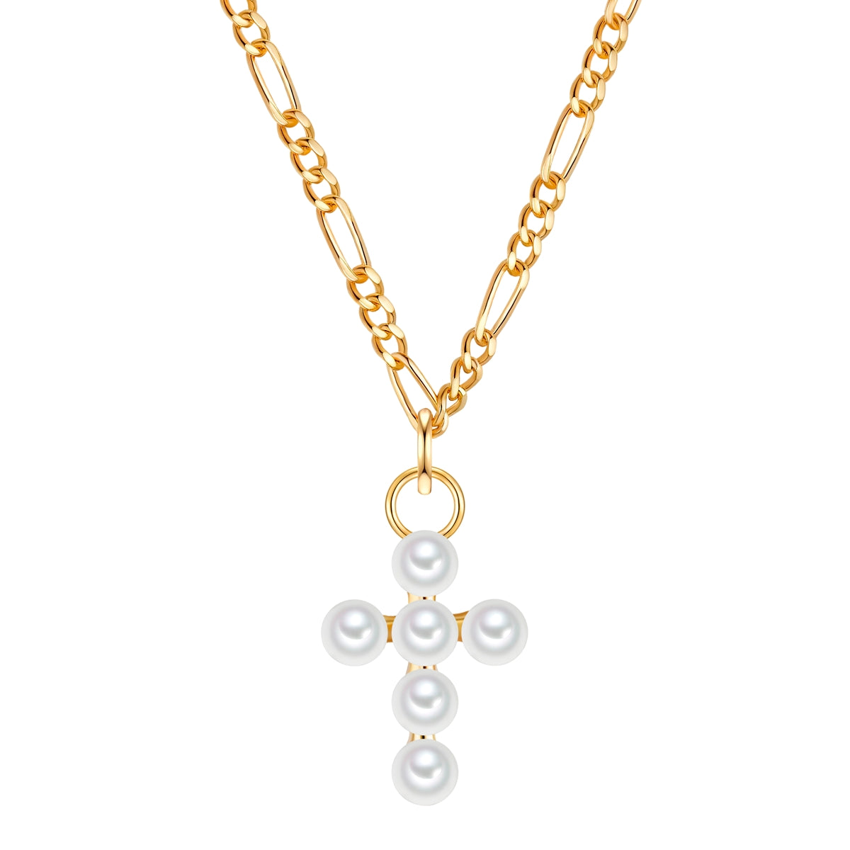 Goldfarbene Figaro-Halskette mit Kreuz-Anhänger