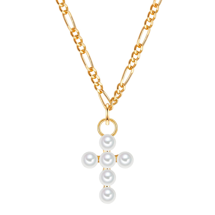 Goldfarbene Figaro-Halskette mit Kreuz-Anhänger