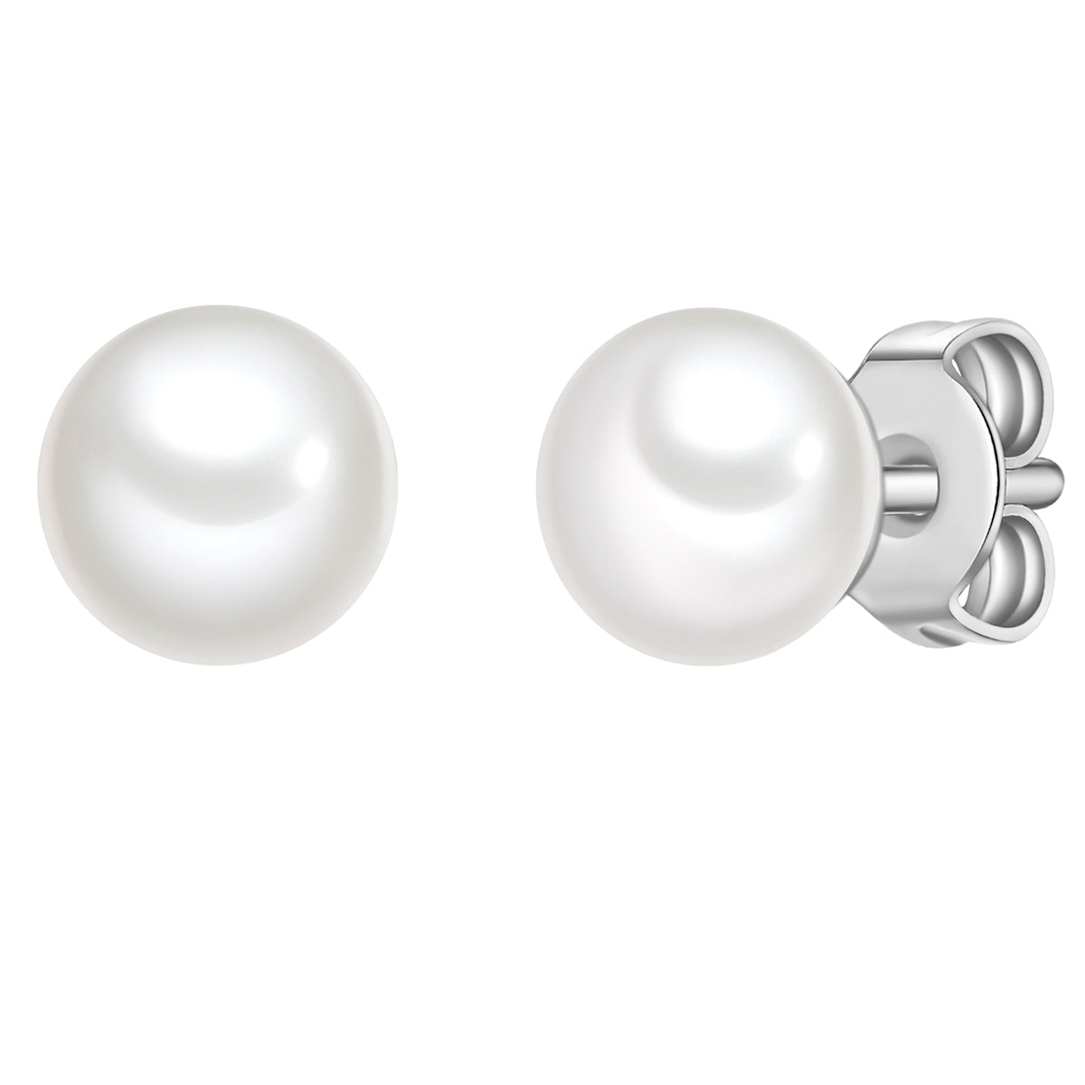 Perlen-Ohrstecker, 6,0 - 6,5 mm, silber