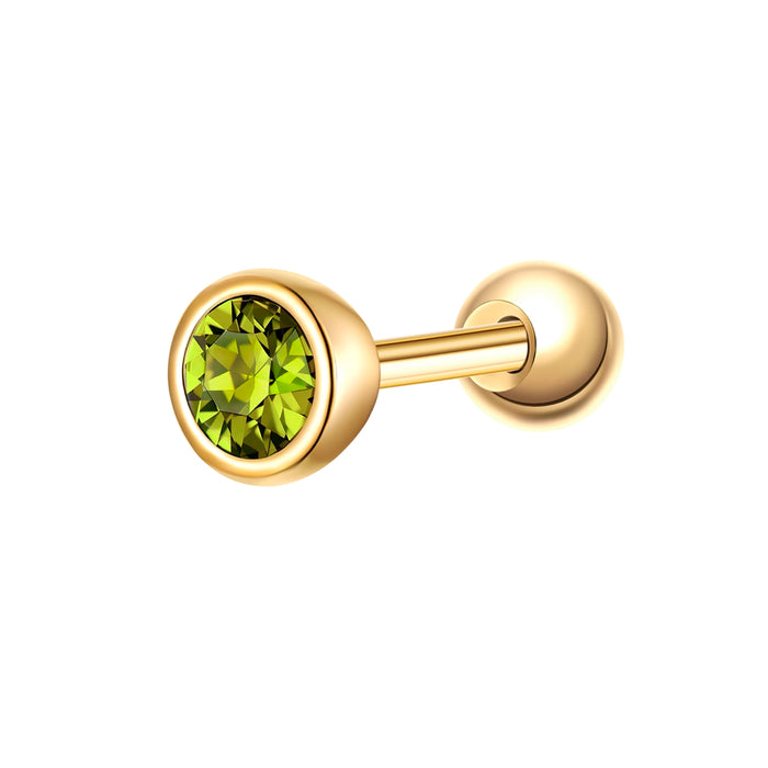 Goldenes Piercing mit Geburtsstein August oliv