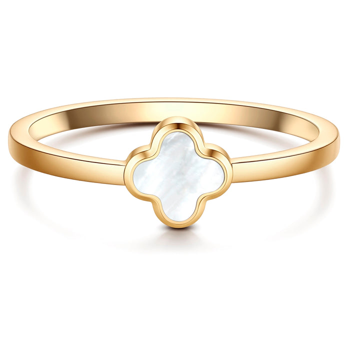 Ring Clover Perlmutt aus Edelstahl vergoldet
