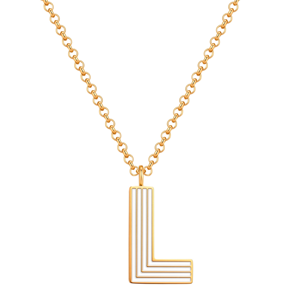 Halskette White Letters L gold aus Edelstahl vergoldet