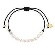 Textil-Armband schwarz Süßwasser-Zuchtperle weiß