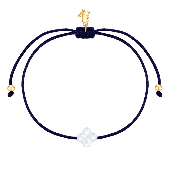 Textilarmband blau Kleeblatt Perlmutt