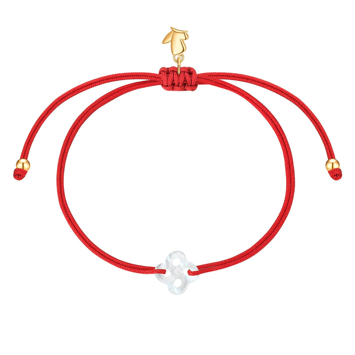 Textilarmband rot Chinese Knot Perlmutt
