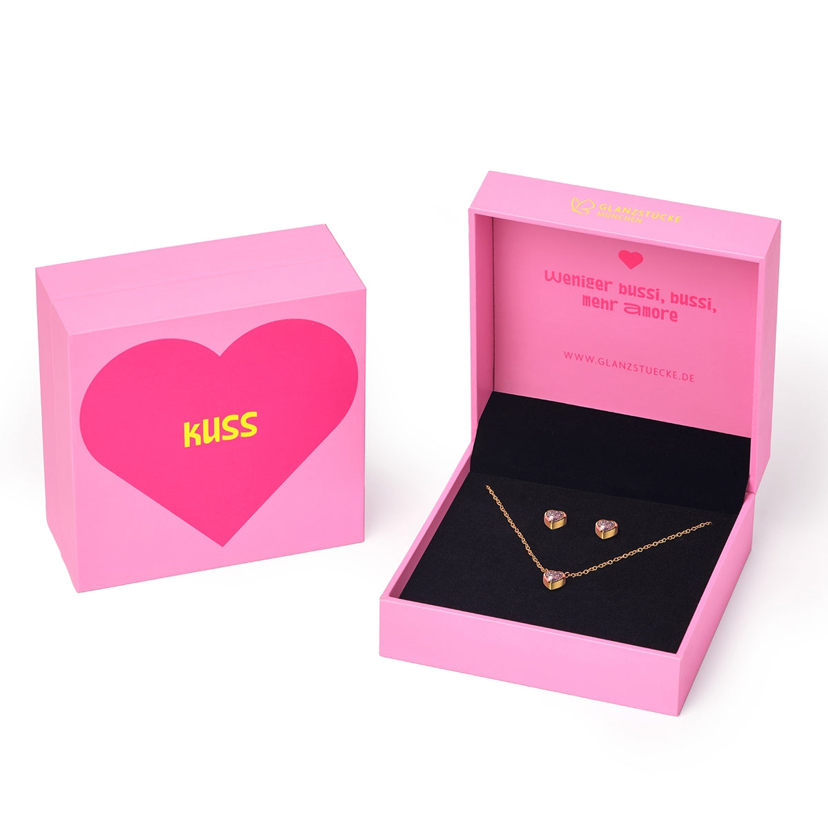 Set (Kette + Ohrstecker) Edelstahl gelbgold Zirkonia weiß - Liebe