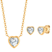 Set (Kette + Ohrstecker) Edelstahl gelbgold Zirkonia weiß - Liebe