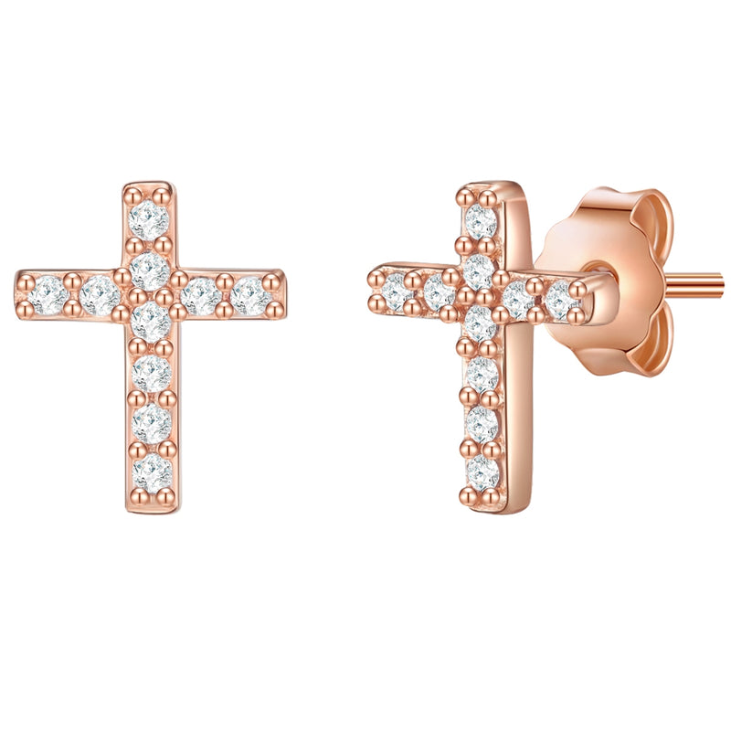 Ohrstecker roségold Kreuz Zirkonia